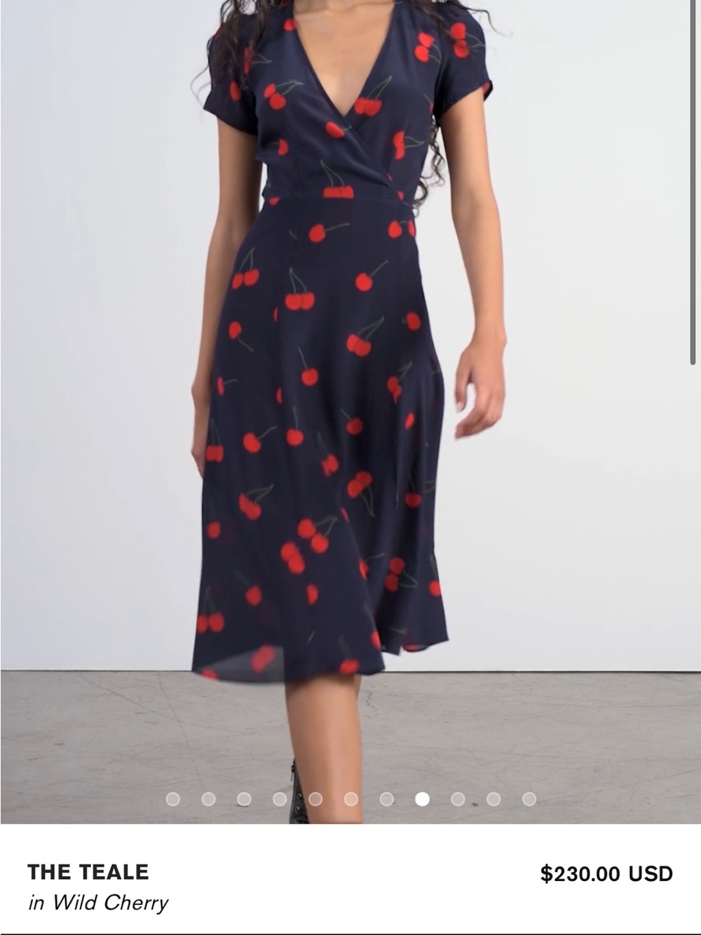 Realisation Par Navy Midi dress with Red Cherry Print